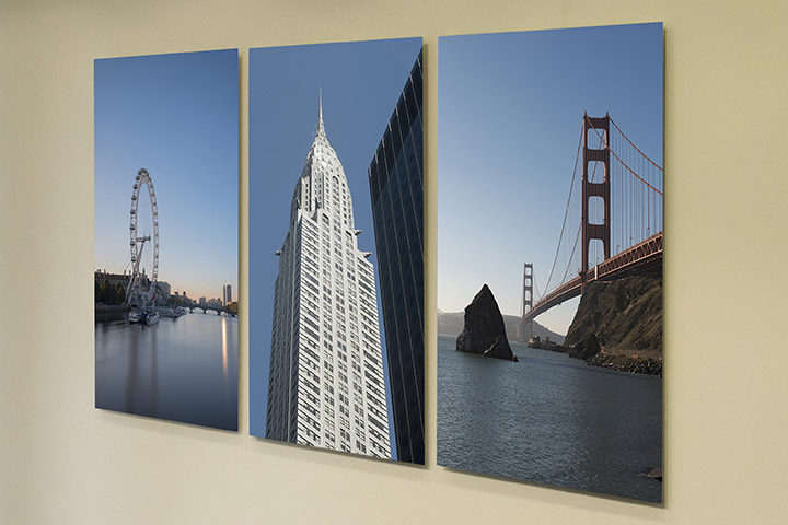  custom artwork triptych of London San Francisco and New York