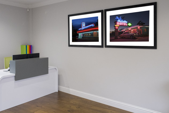  Colourful pictures of Route 66 on wall of Townhouse Serviced Offices in Hertford