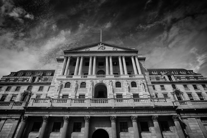 Bank of England beneath storm clouds