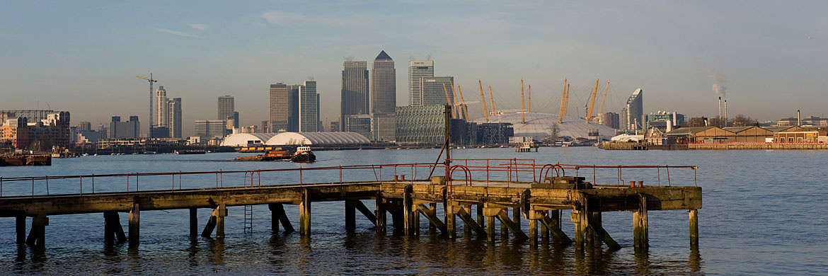 The River Thames in Tower Hamlets featuring Canary Wharf viewed from Greenwich
