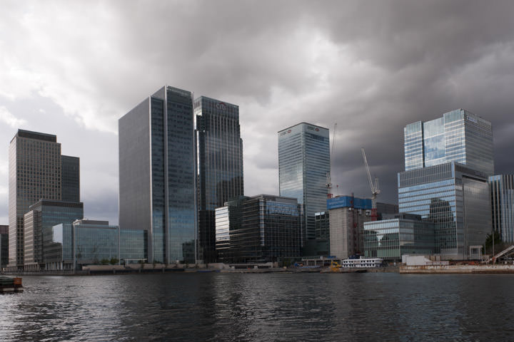 Canary Wharf on the River Thames at the Isle of Dogs