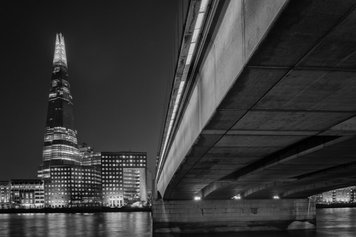 London Bridge and the Shard of London at night time
