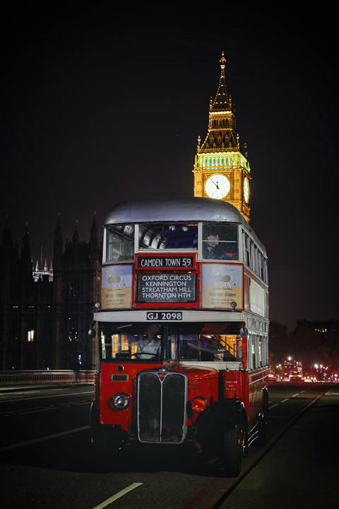 Vintage London Bus under Big Ben