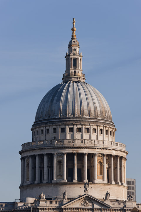 Vertical image of dome of St Pauls Cathedral in London