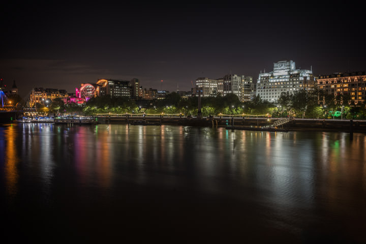 Victoria Embankment on the banks of the River Thames at night